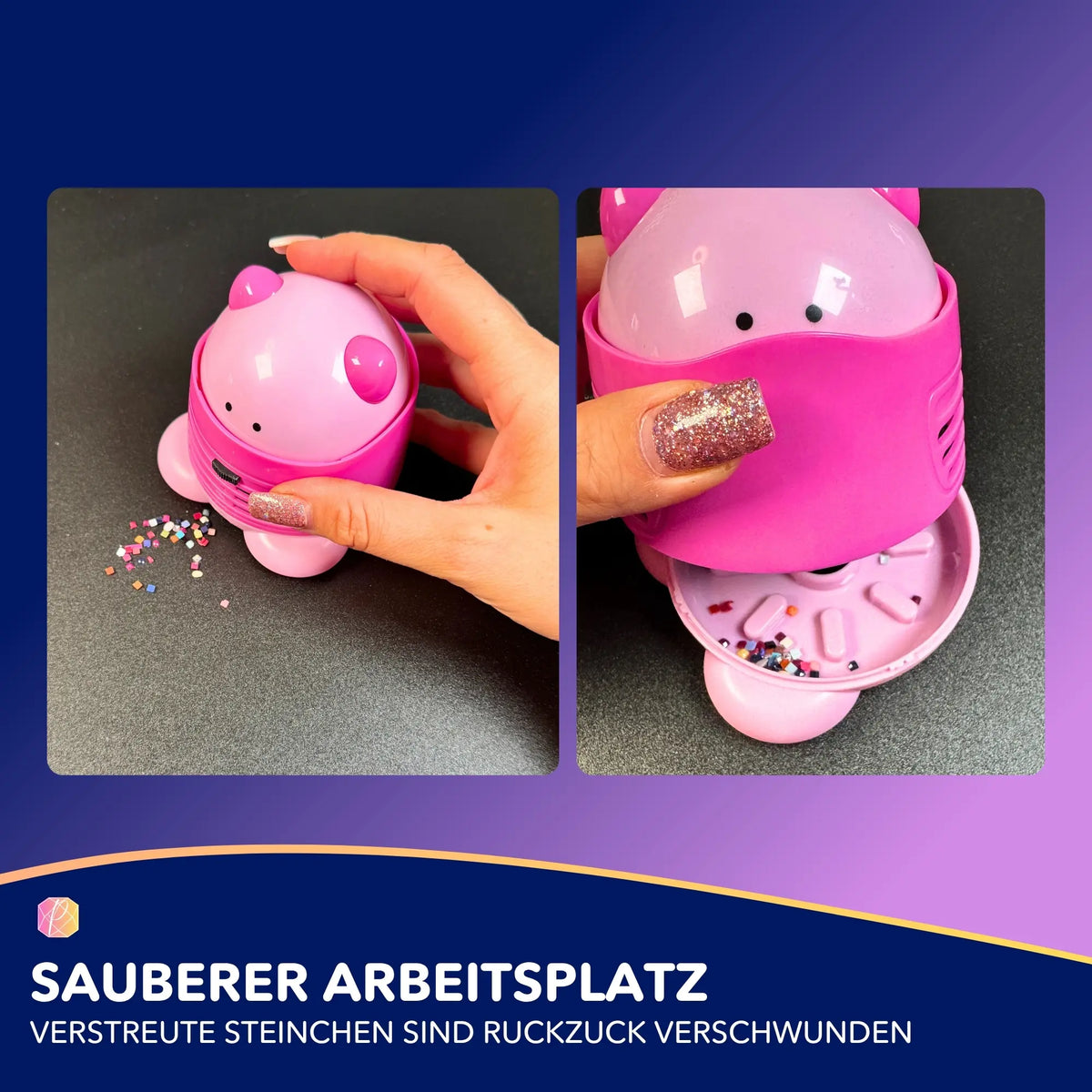 Rosa Diamond Painting Steinchensauger im Katzen-Design entfernt verstreute Glitzersteine vom Arbeitsplatz