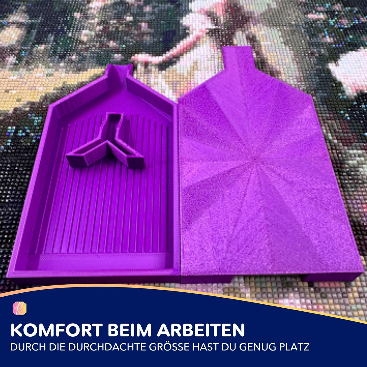 Lila Diamond Painting Glitzerschiffchen mit Deckel als praktisches Zubehör zum Sortieren von Diamant Steinchen