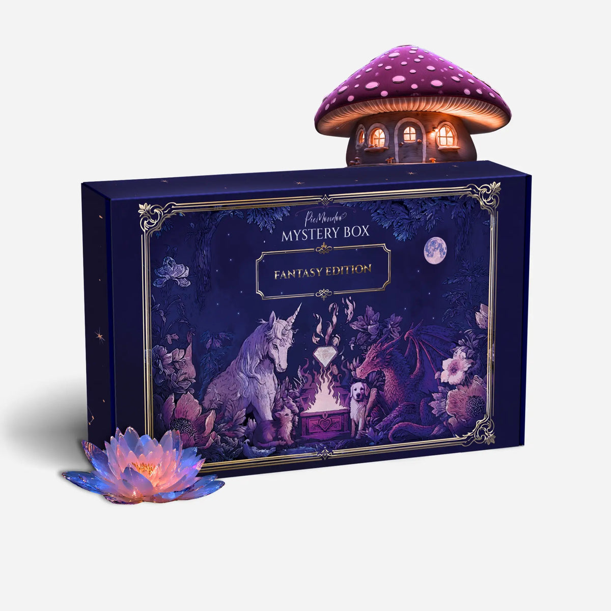 Picmondoo Diamond Painting Mystery Box Fantasy Edition mit magischem Einhorn-Motiv und leuchtenden Accessoires