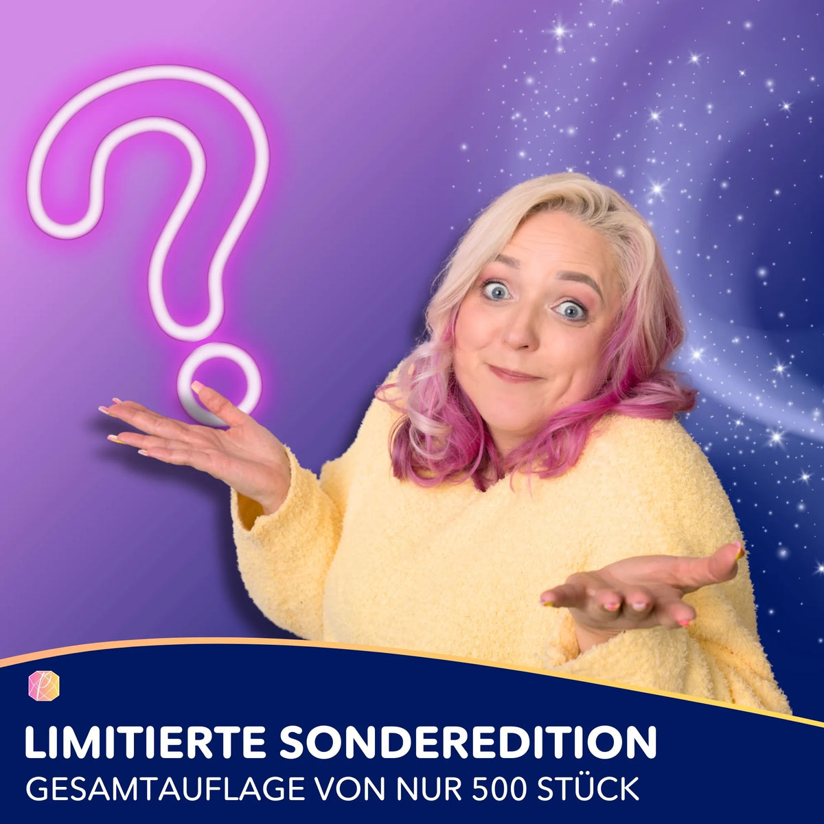 Limitierte Picmondoo Diamond Painting Mystery Box Fantasy Edition mit leuchtendem Fragezeichen und Glitzereffekt