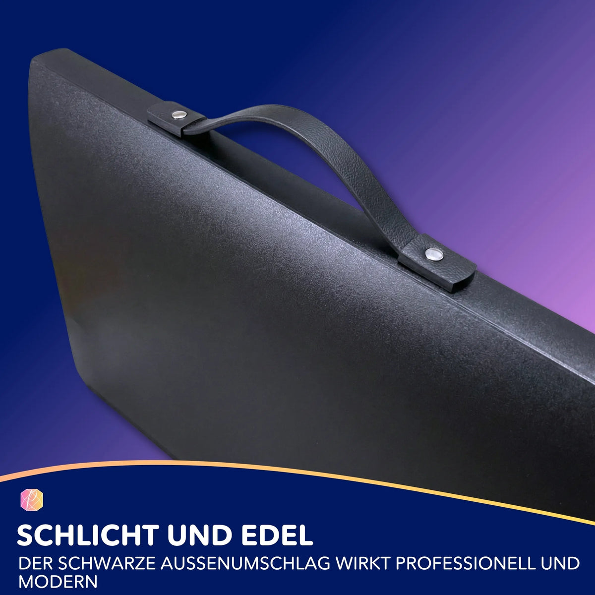 Schwarze Diamond Painting Sammelmappe mit Tragegriff zur sicheren Aufbewahrung fertiger DIY-Bilder und Kunstwerke.