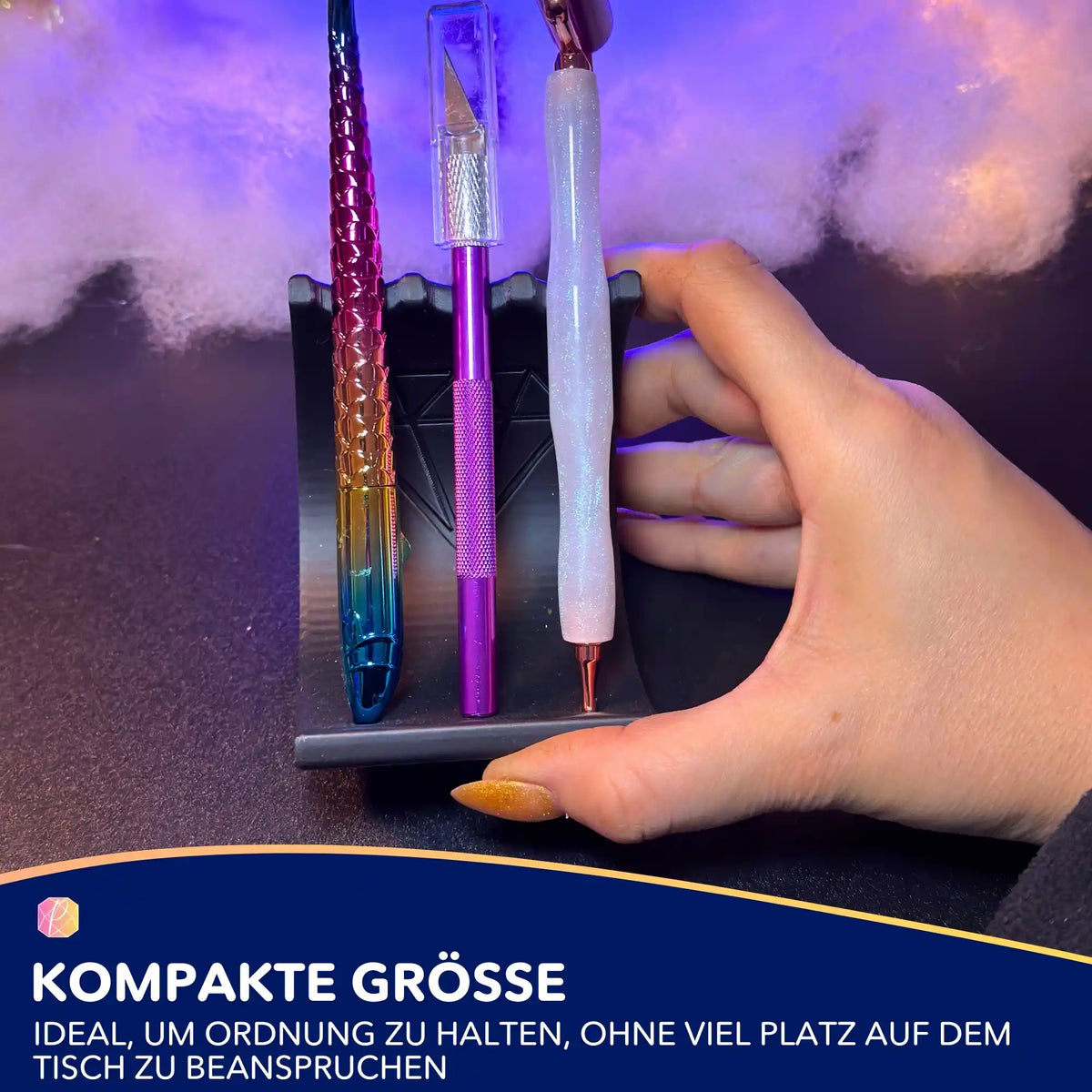 Schwarzer Diamond Painting Stiftehalter mit Diamant-Motiv für Stifte und Werkzeug aus dem Diamond Painting Set