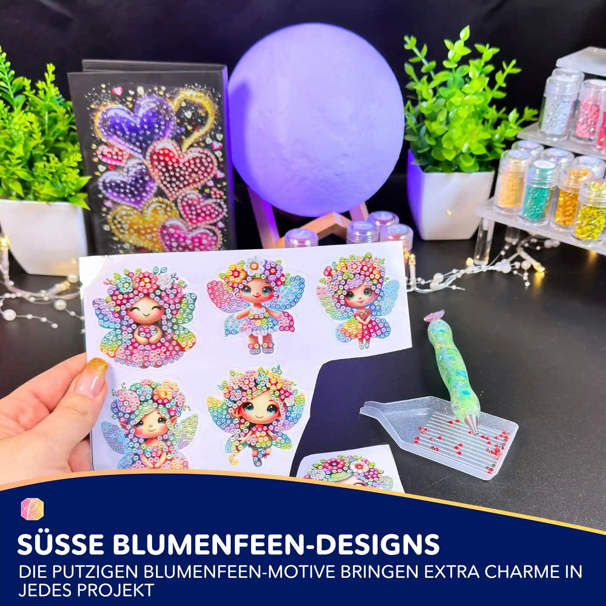 Diamond Painting Sticker Set mit bunten Blumenfeen Motiven zum Basteln für Kinder und Erwachsene