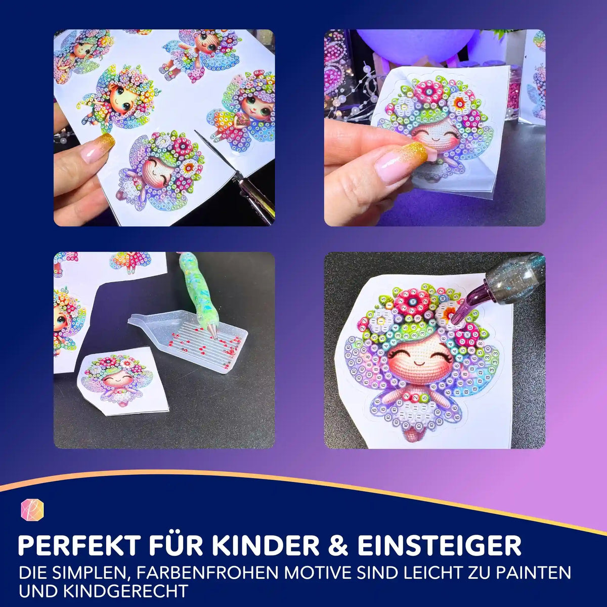 Diamond Painting Sticker Set mit niedlichen Blumenfeen Motiven zum Basteln für Kinder und Anfänger