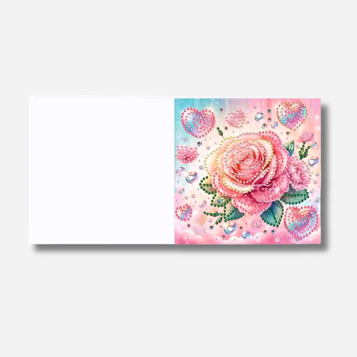 Diamond Painting Glückwunschkarte mit funkelndem Rosenmotiv und Herzen zum Selbstgestalten