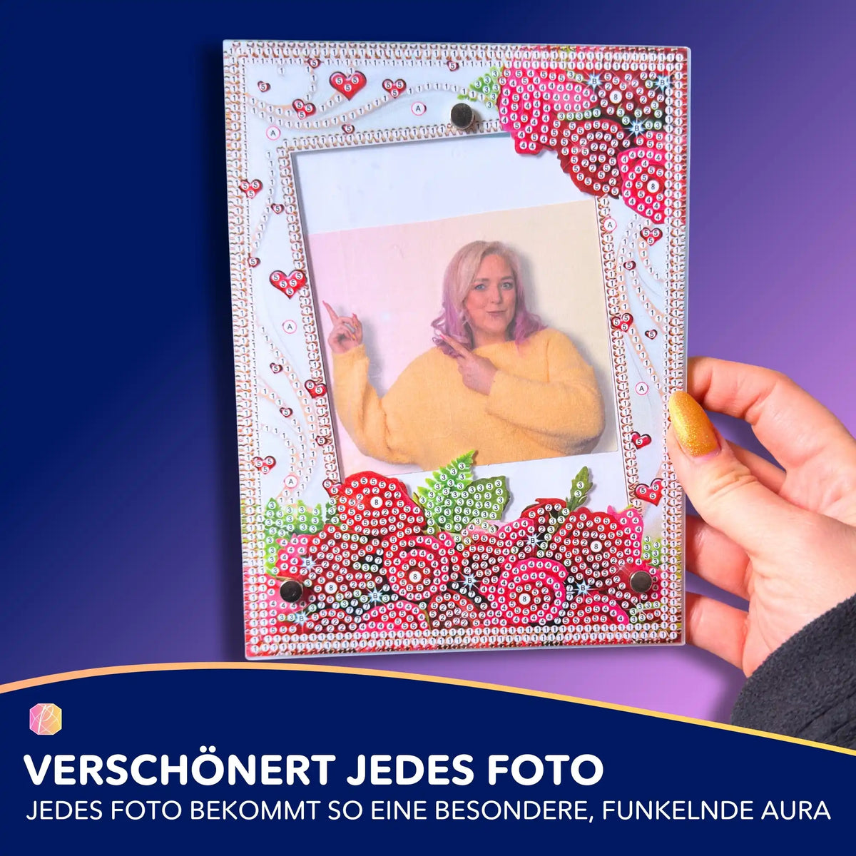 Diamond Painting Bilderrahmen mit Rosen-Motiv zum Selbstgestalten für funkelnde DIY Foto-Deko im Format 15x20cm