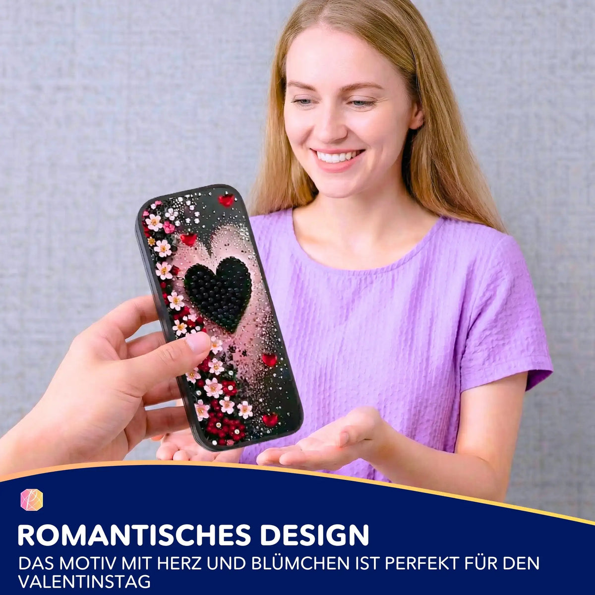 Diamond Painting Brillenetui mit Herz und Blumen Motiv als DIY Geschenkidee für Damen