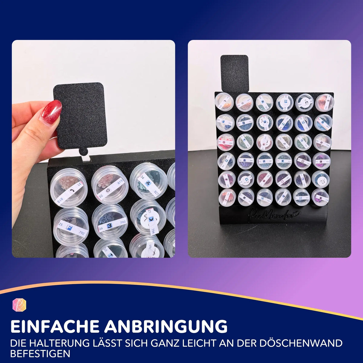 Schwarze Coverminder Halterung für Diamond Painting Zubehör zur Aufbewahrung an der Döschenwand
