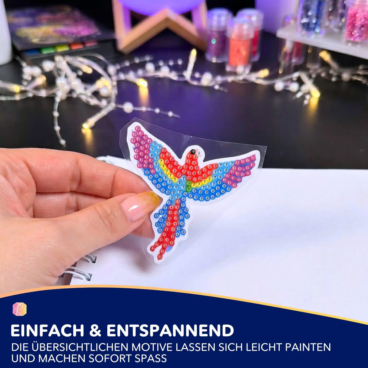 Diamond Painting Sticker Motiv bunte Vögel zum Basteln für Kinder und Erwachsene