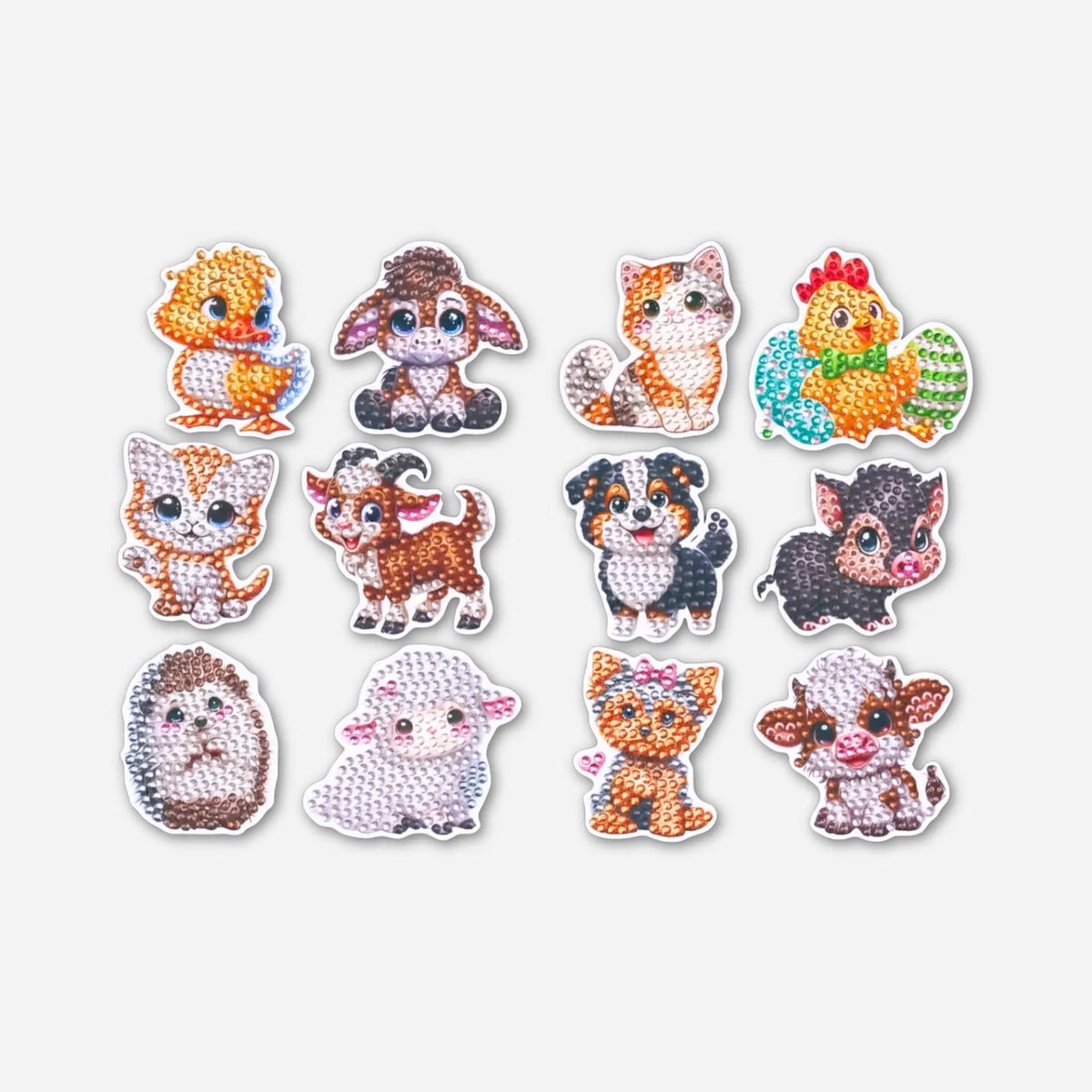 Diamond Painting Sticker Set mit niedlichen Tier-Motiven, funkelnde Steinchen für DIY-Deko, ideal für Kinder.