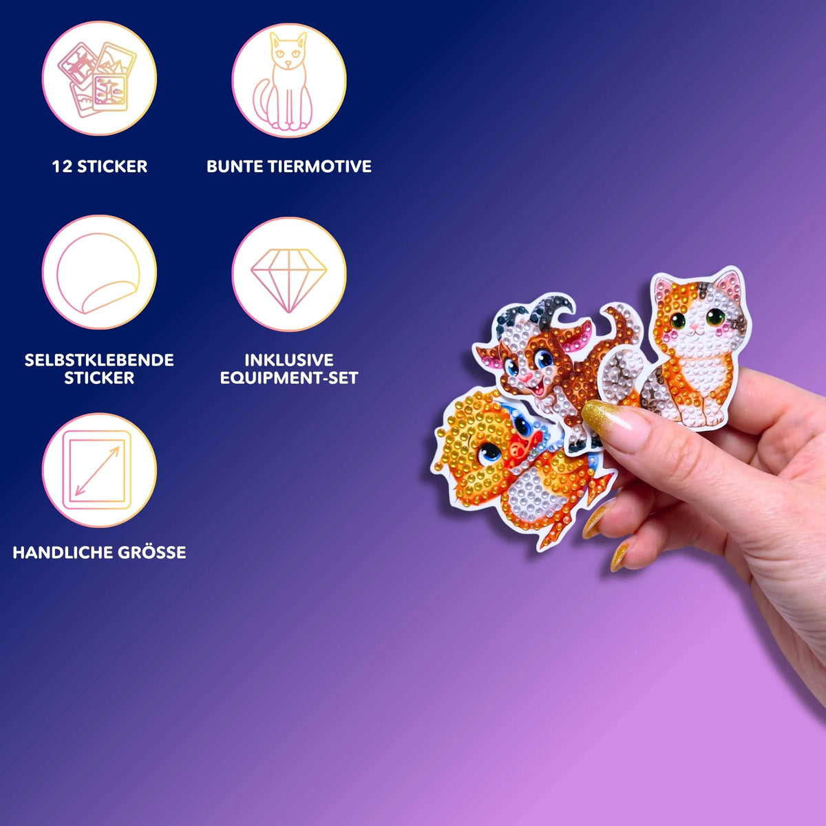 Diamond Painting Sticker Set mit niedlichen, glitzernden Tier-Motiven für kreative DIY-Projekte und Kinder.