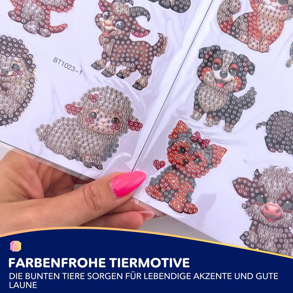 Diamond Painting Sticker Set mit niedlichen Tieren als DIY-Bastelspaß für Kinder und Erwachsene