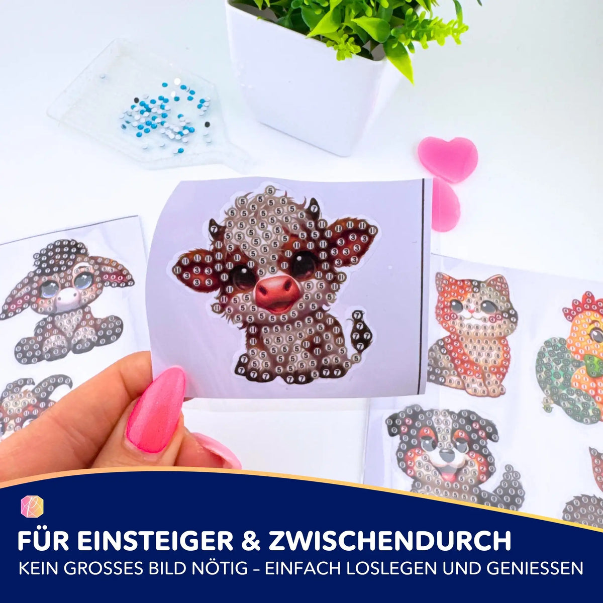 Diamond Painting Sticker Set mit niedlichen Tieren für Kinder, inklusive runden Diamanten für einfache DIY-Bastelprojekte
