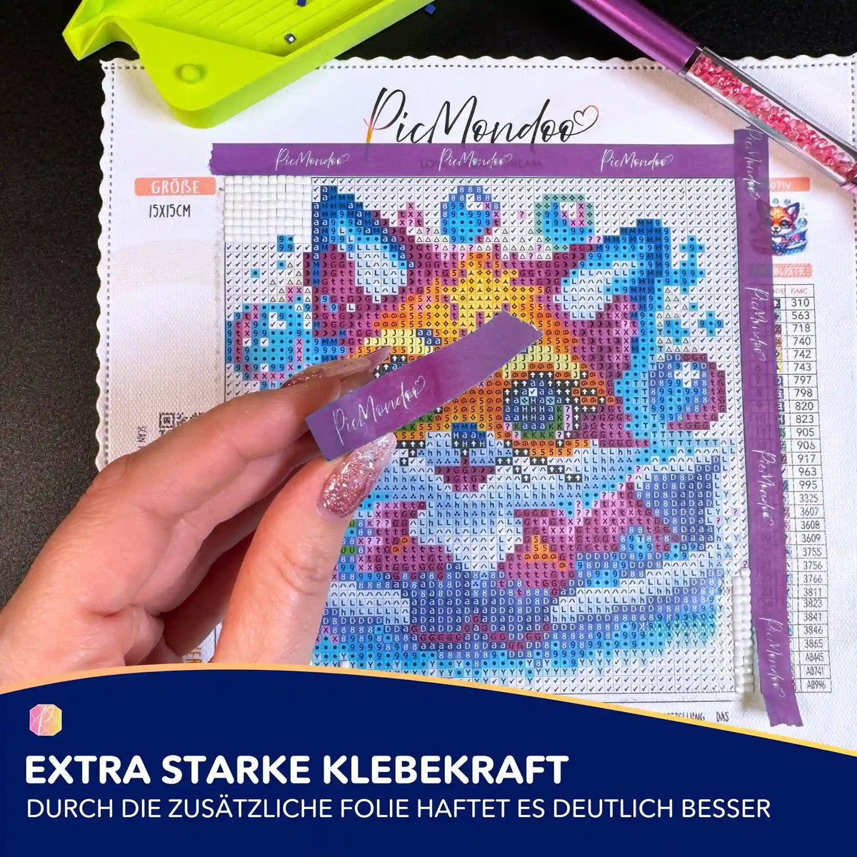 Lila Picmondoo Diamond Painting Klebeband zum Abkleben der Leinwand für perfekt gerade Steinreihen