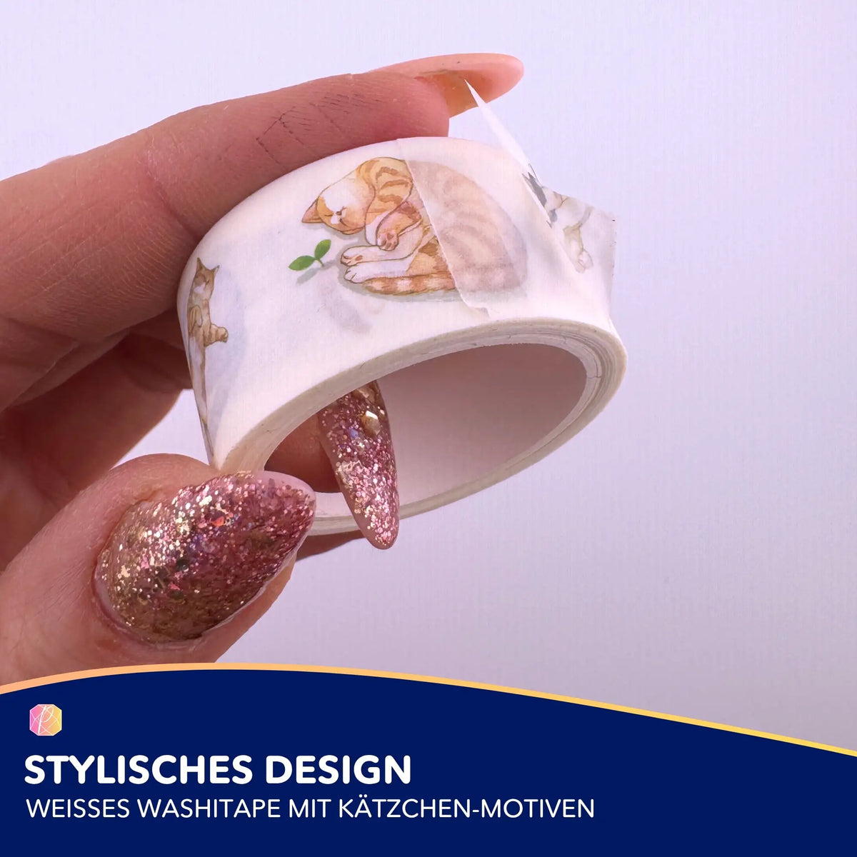 Weißes Diamond Painting Washi Tape mit süßen Kätzchen-Motiven als praktisches Zubehör für gerade Steinreihen