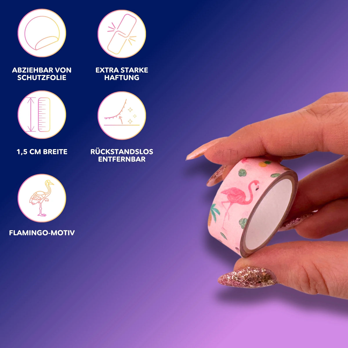 Rosa Flamingo Diamond Painting Klebeband als Zubehör für gerade Steinreihen und saubere Ränder