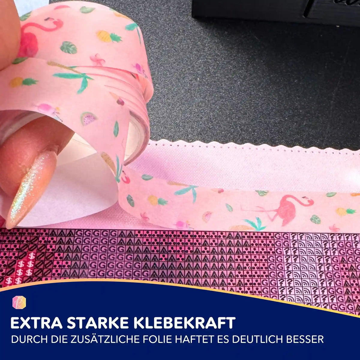 Rosa Diamond Painting Klebeband mit Flamingo-Motiv für gerade Steinreihen auf einer aufgedruckten Leinwand