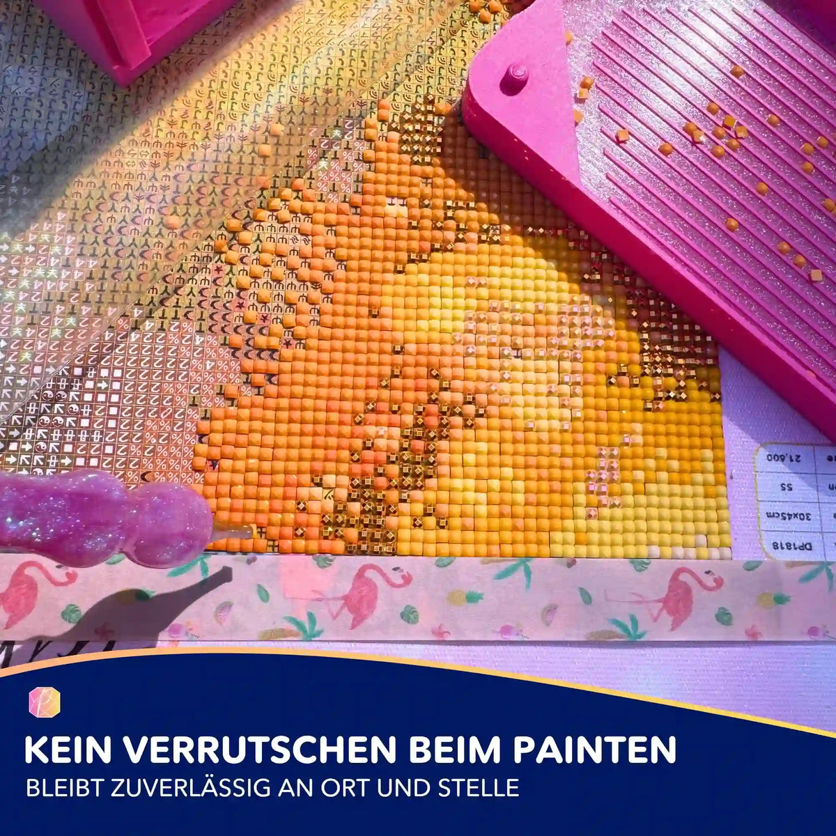 Flamingo Klebeband für Diamond Painting zur Fixierung von Steinreihen auf einer glitzernden Leinwand