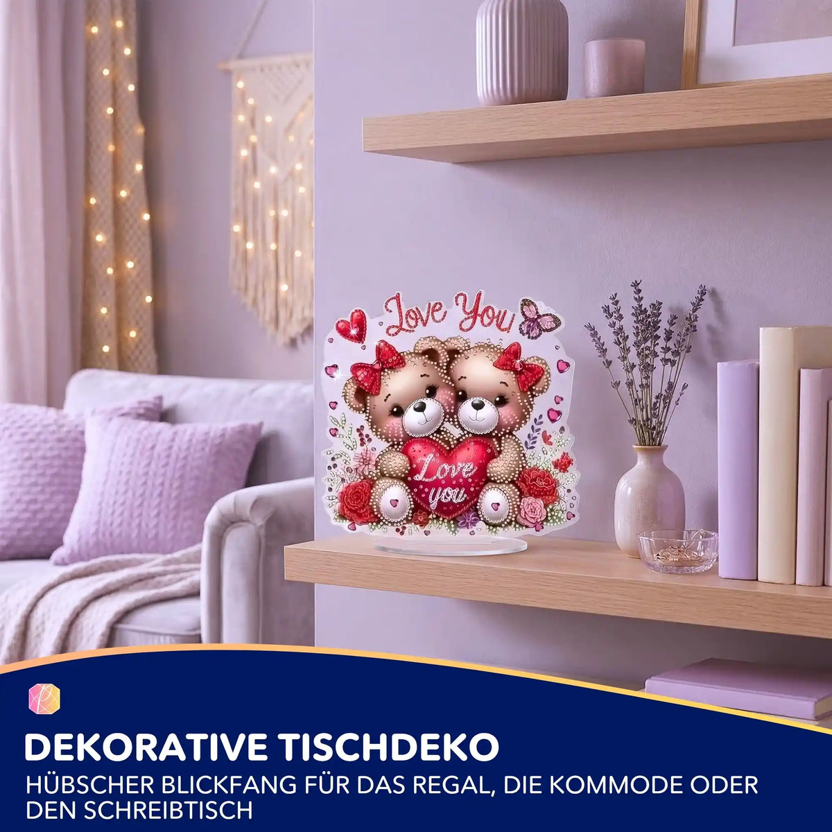 Diamond Painting Aufsteller Bären mit Herz und I Love You Schriftzug als dekorative Tischdeko für Muttertag
