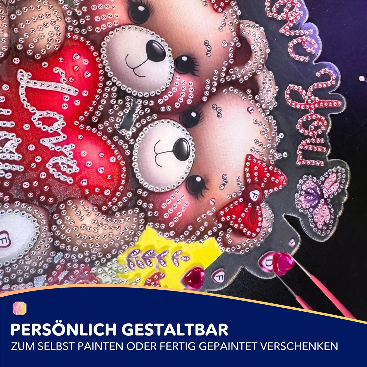 Diamond Painting Aufsteller Bärchen mit Herz Motiv zum Selbergestalten als Geschenk für Muttertag