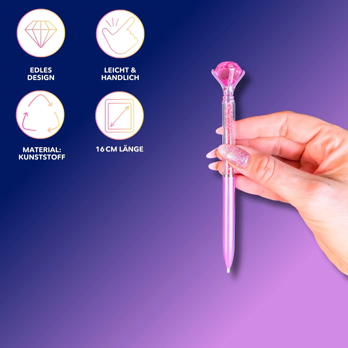 Rosa Diamond Painting Stift mit Glitzer und Diamant-Aufsatz als praktisches Werkzeug für 5D Diamond Painting Sets