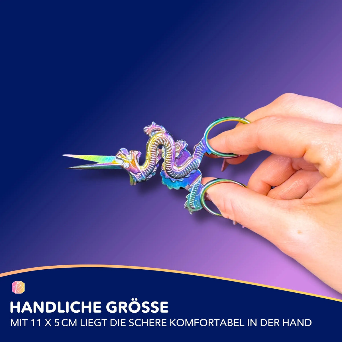 Diamond Painting Schere im Drachen-Design mit Regenbogen-Schimmer als handliches Werkzeug für DIY Bastelarbeiten