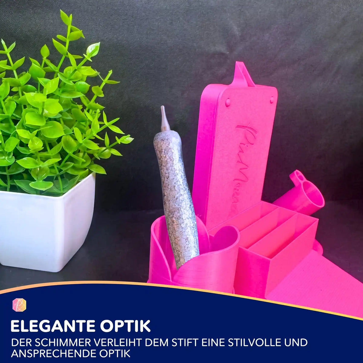 Glitzernder Diamond Painting Stift in pinkem Zubehör-Organizer als hochwertiges Diamond Painting Werkzeug
