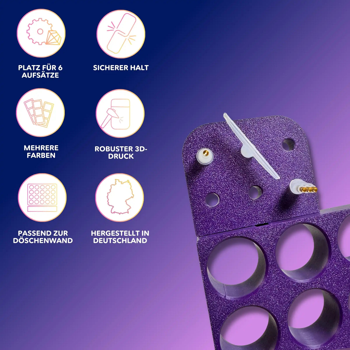 Lila Diamond Painting Halterung für Aufsätze aus 3D-Druck zur praktischen Aufbewahrung von Zubehör