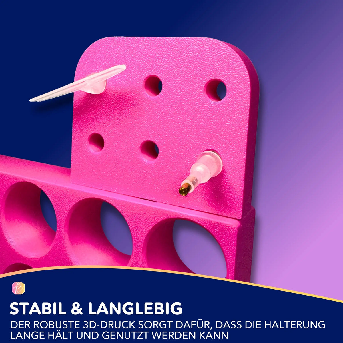 Pinke 3D-gedruckte Halterung für Diamond Painting Aufsätze zur organisierten Aufbewahrung von Bastelzubehör.