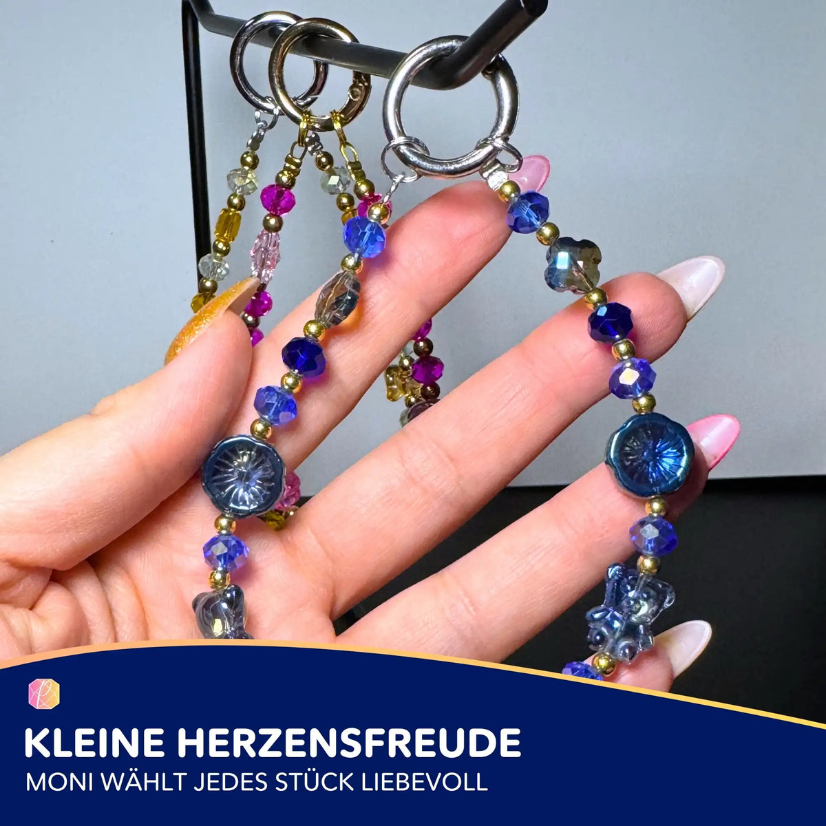 Stylische, handgefertigte Handykette mit bunten Perlen und Smartphone-Trageband von Picmondoo