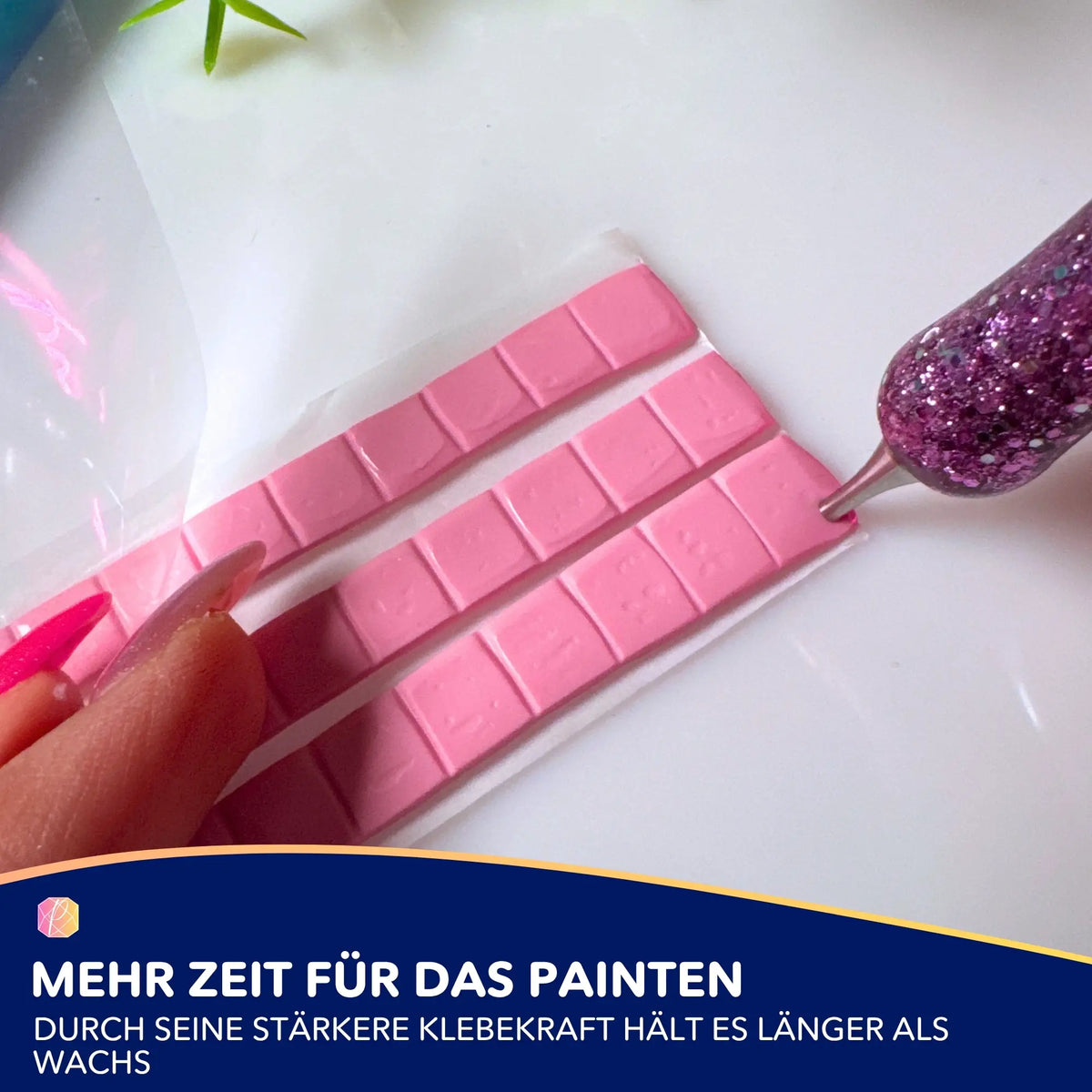 Pinke Putty Pads für Diamond Painting mit glitzerndem Pen für eine starke Klebekraft beim Diamanten Painting.