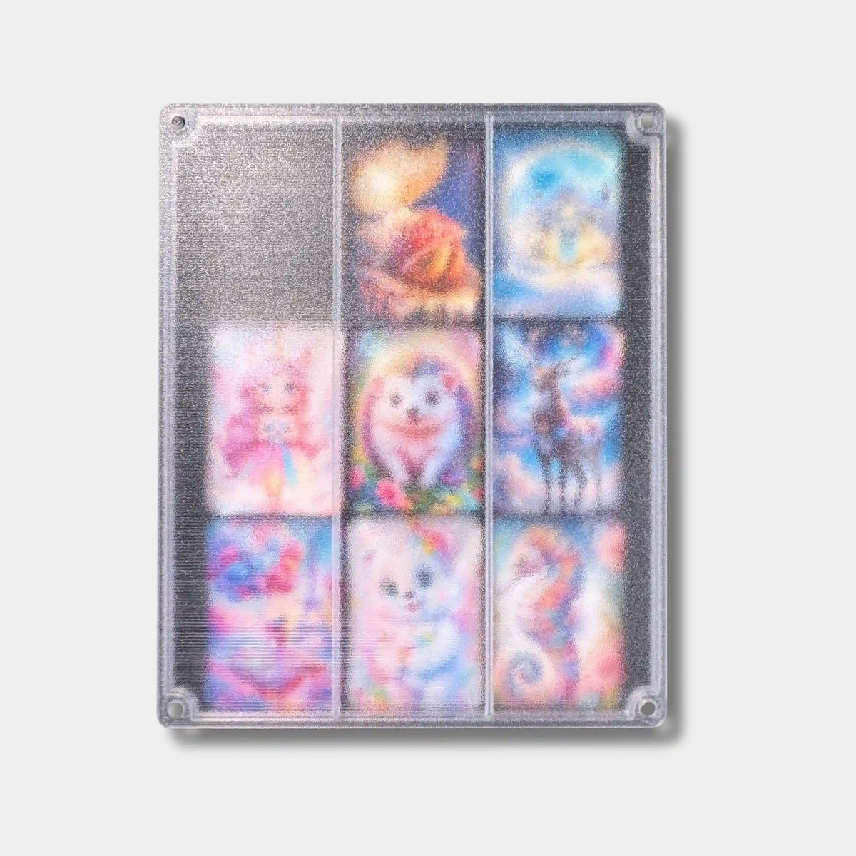 Transparente 3D Aufbewahrungsbox zur Organisation von Diamond Painting Covermindern mit acht praktischen Ablagefächern.