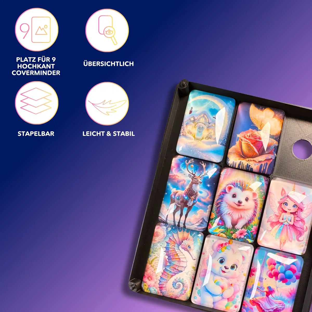 3D Aufbewahrungsbox für Diamond Painting Coverminder mit Platz für 9 magnetische Motive als Zubehör für Bastelsets