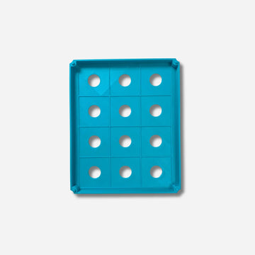 Blaue 3D-Aufbewahrungsbox für Diamond Painting Coverminder mit zwölf runden Ablagefächern zur praktischen Organisation.