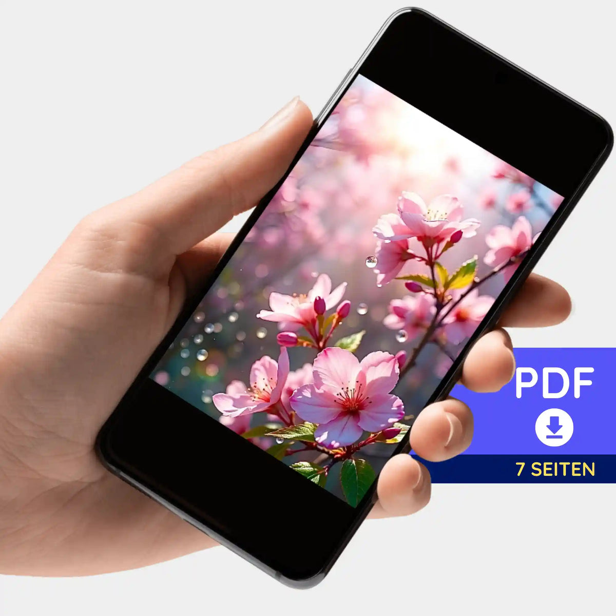Digitale PDF-Bildmappe mit Kirschblüten-Motiv für dein Diamond Painting oder Malen nach Zahlen Projekt auf dem Smartphone.
