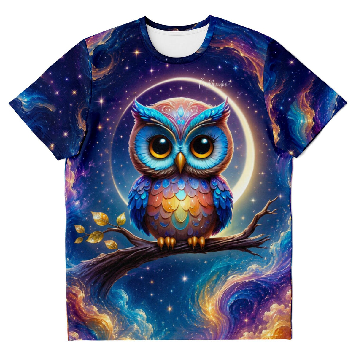 T-Shirt mit buntem Eulen-Motiv Oskar im Galaxie-Design für Fans von Diamond Painting und Malen nach Zahlen