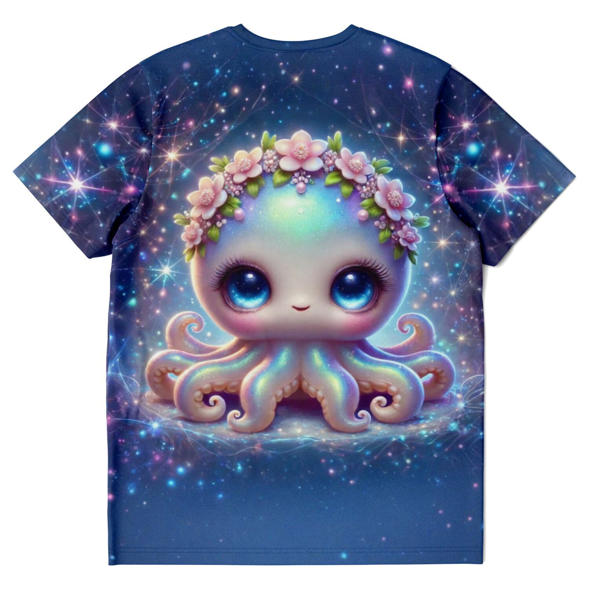 Dreamer T-Shirt Tinty mit süßem Oktopus-Motiv, Blumenkranz und magischem Sternenhimmel im Diamond Painting Stil