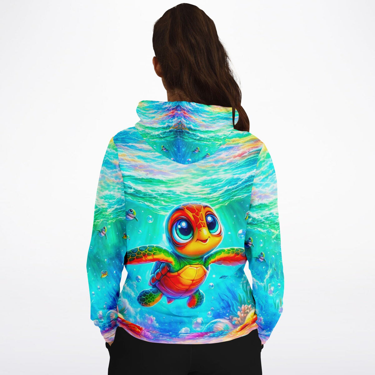 Dreamer Hoodie mit farbenfrohem Meeresschildkröten-Motiv Lotta im Unterwasser-Design, ideal für Diamond Painting Fans.