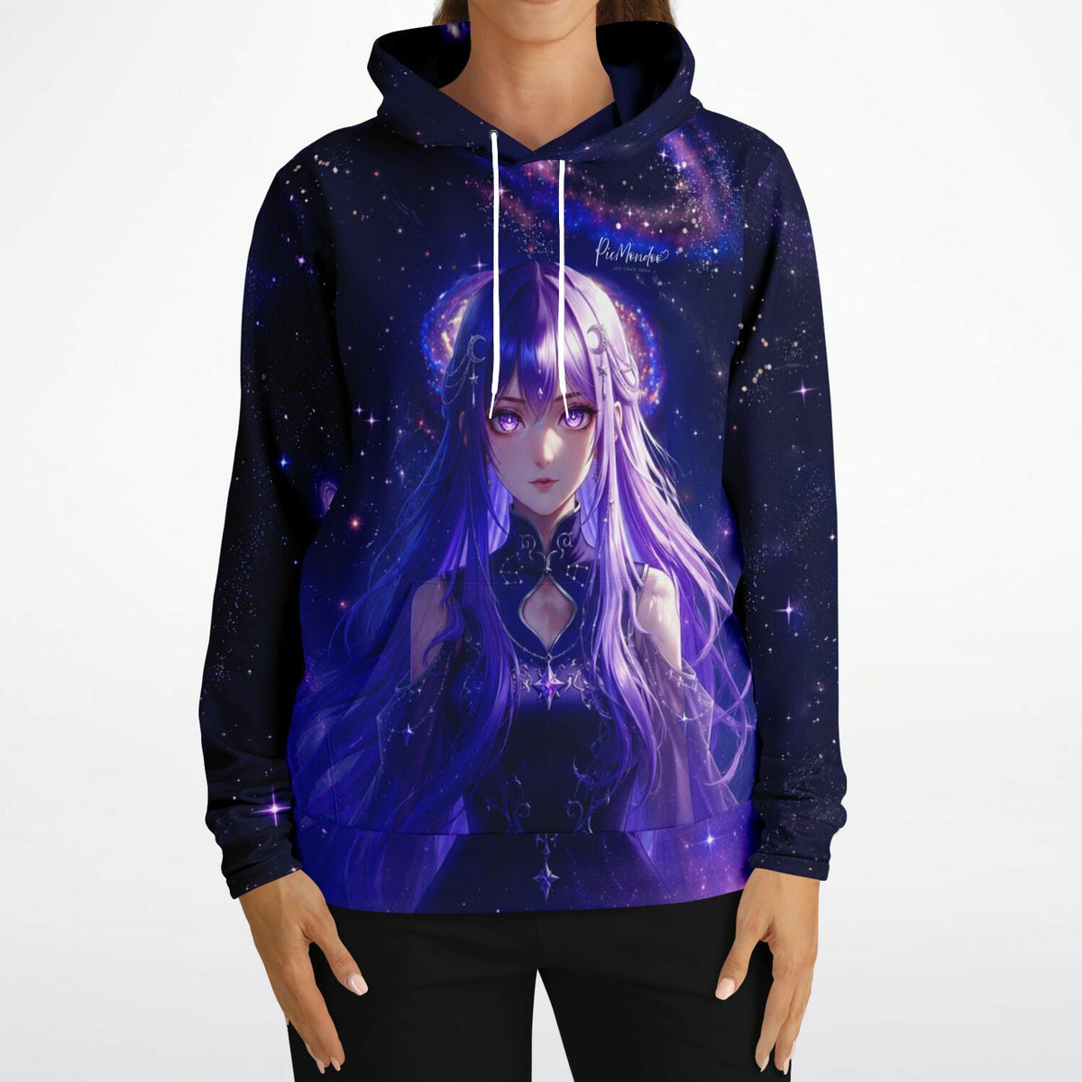 Lila Anime-Mädchen Hoodie mit Galaxie-Print im Stil von Malen nach Zahlen und Diamond Painting Motiven