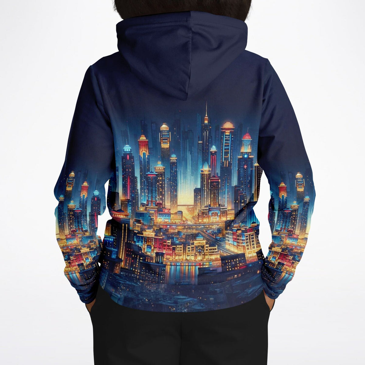 Dreamer Hoodie Stadt der Lichter mit detailreichem nächtlichem City-Motiv, perfekt für Fans von Malen nach Zahlen Designs.