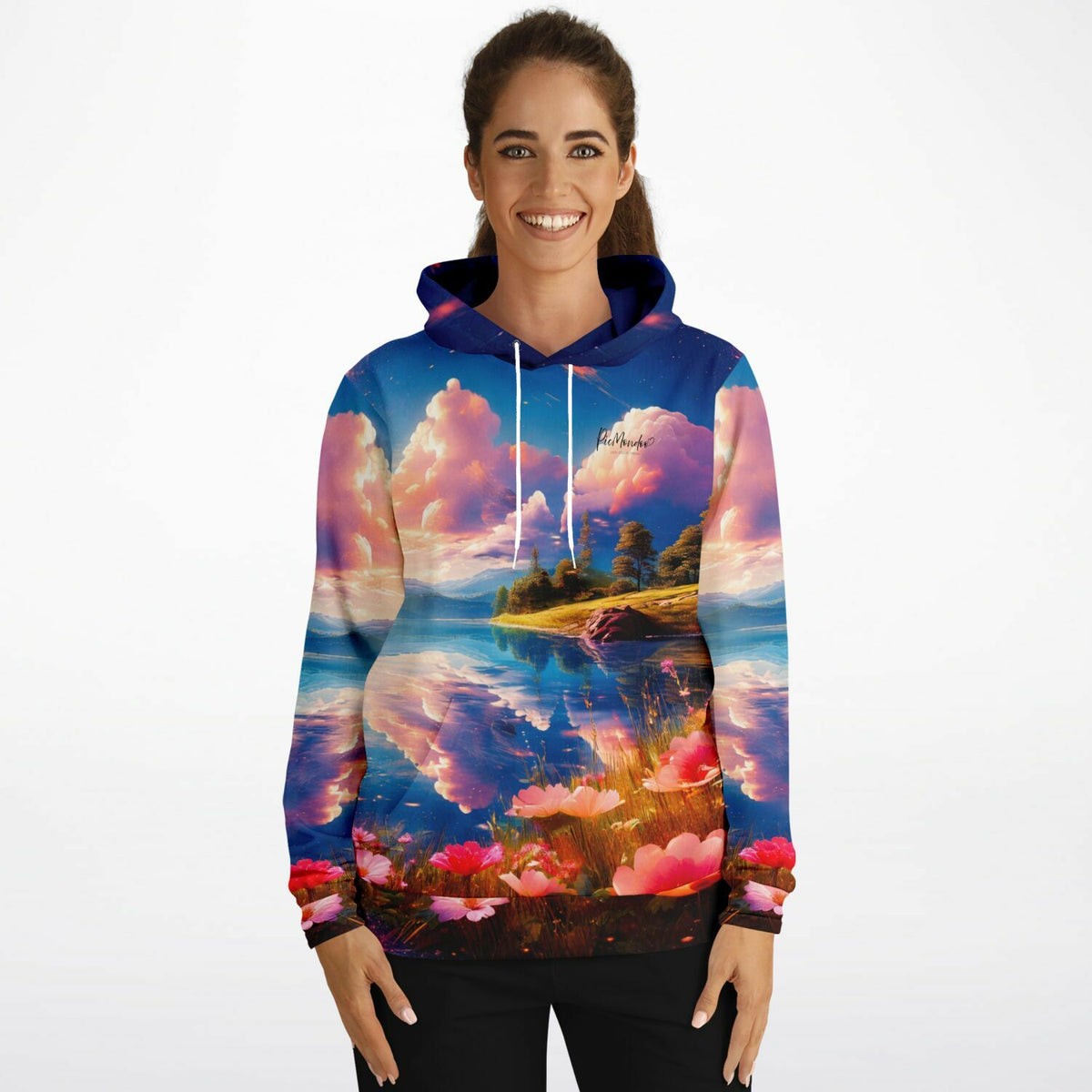 Dreamer Hoodie mit farbenfrohem Seemotiv und Blumenwiese im Stil unserer beliebten Diamond Painting Sets