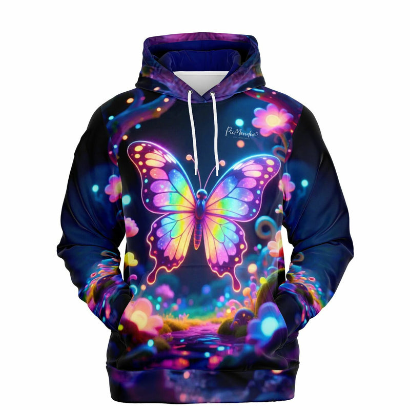Dreamer Hoodie mit leuchtendem Schmetterling-Motiv in bunten Farben, passend zu Diamond Painting und Malen nach Zahlen