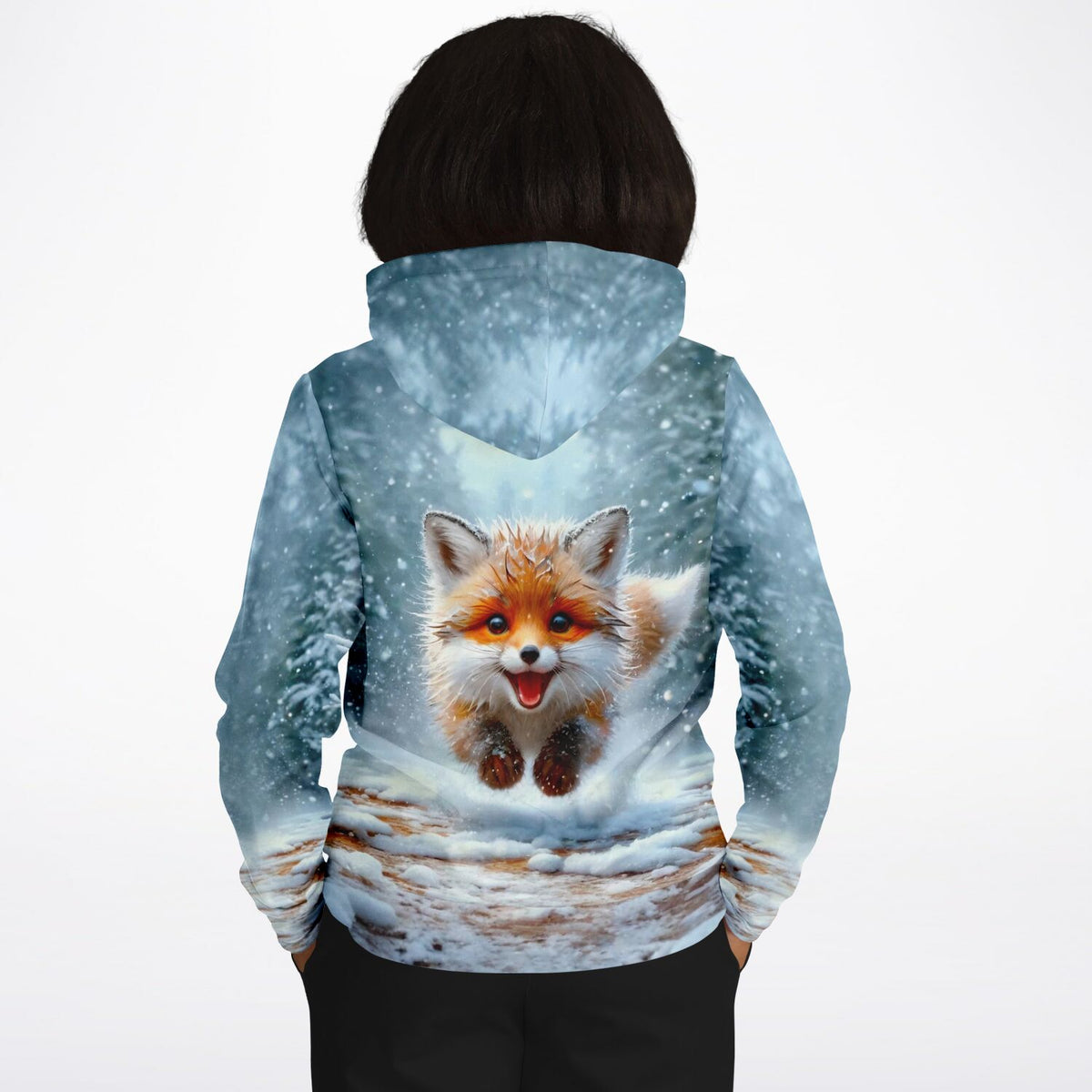 Hoodie mit süßem Fuchs im Winterwald Motiv, perfekt für Fans von Diamond Painting und Malen nach Zahlen Designs.