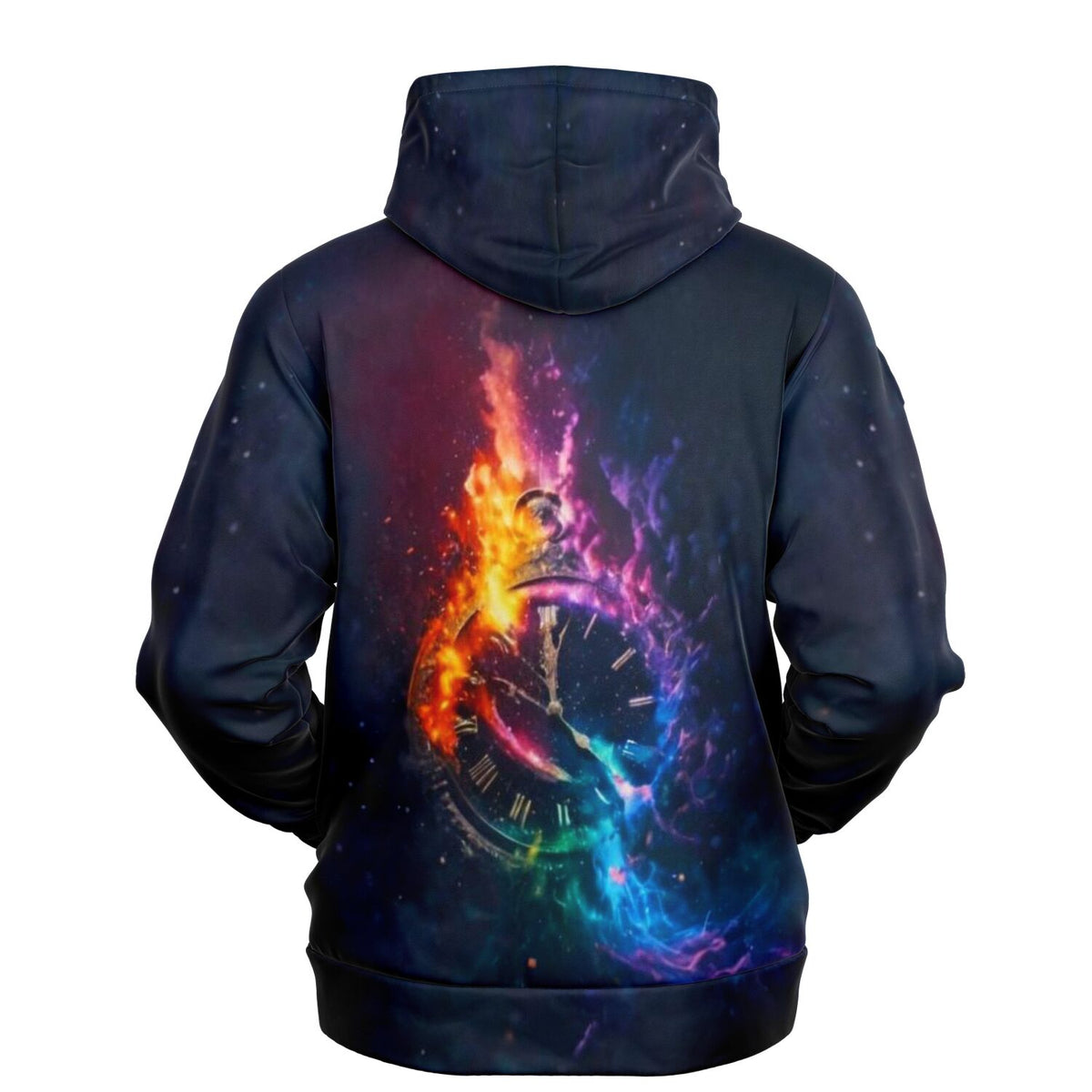 Dreamer Hoodie mit farbenfrohem Uhren-Motiv in Flammen-Optik, passend für Diamond Painting Fans als Freizeitkleidung
