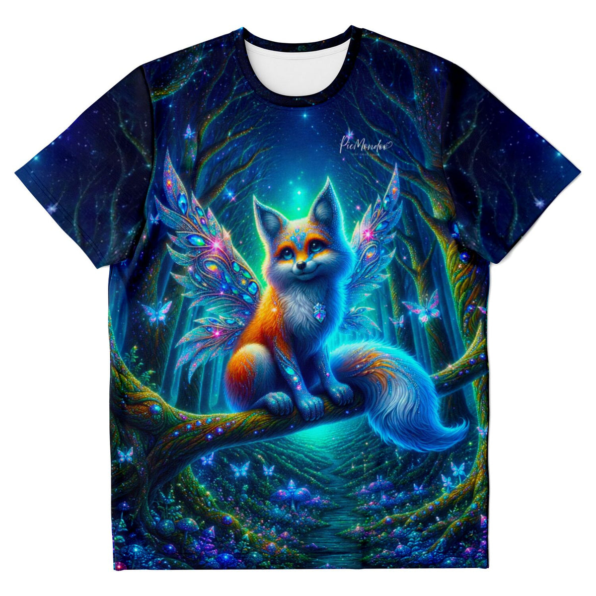 T-Shirt mit magischem Fuchs-Motiv im Diamond Painting Stil, leuchtender Wald Hintergrund für DIY-Fans