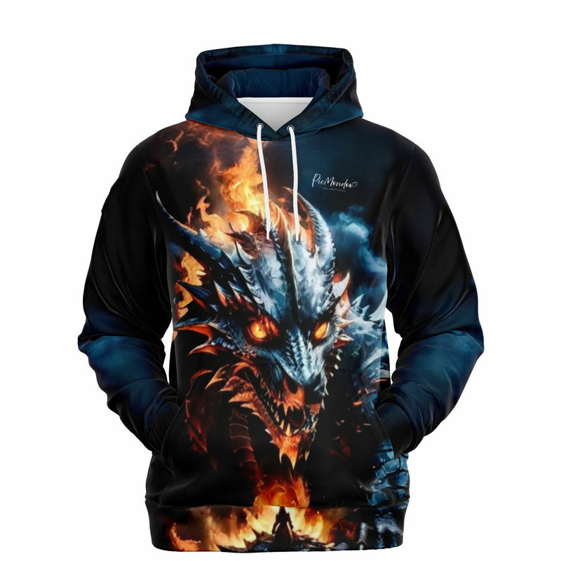 Schwarzer Picmondoo Hoodie mit Drachen Motiv in Flammen, ideal für Fans von Diamond Painting und Malen nach Zahlen