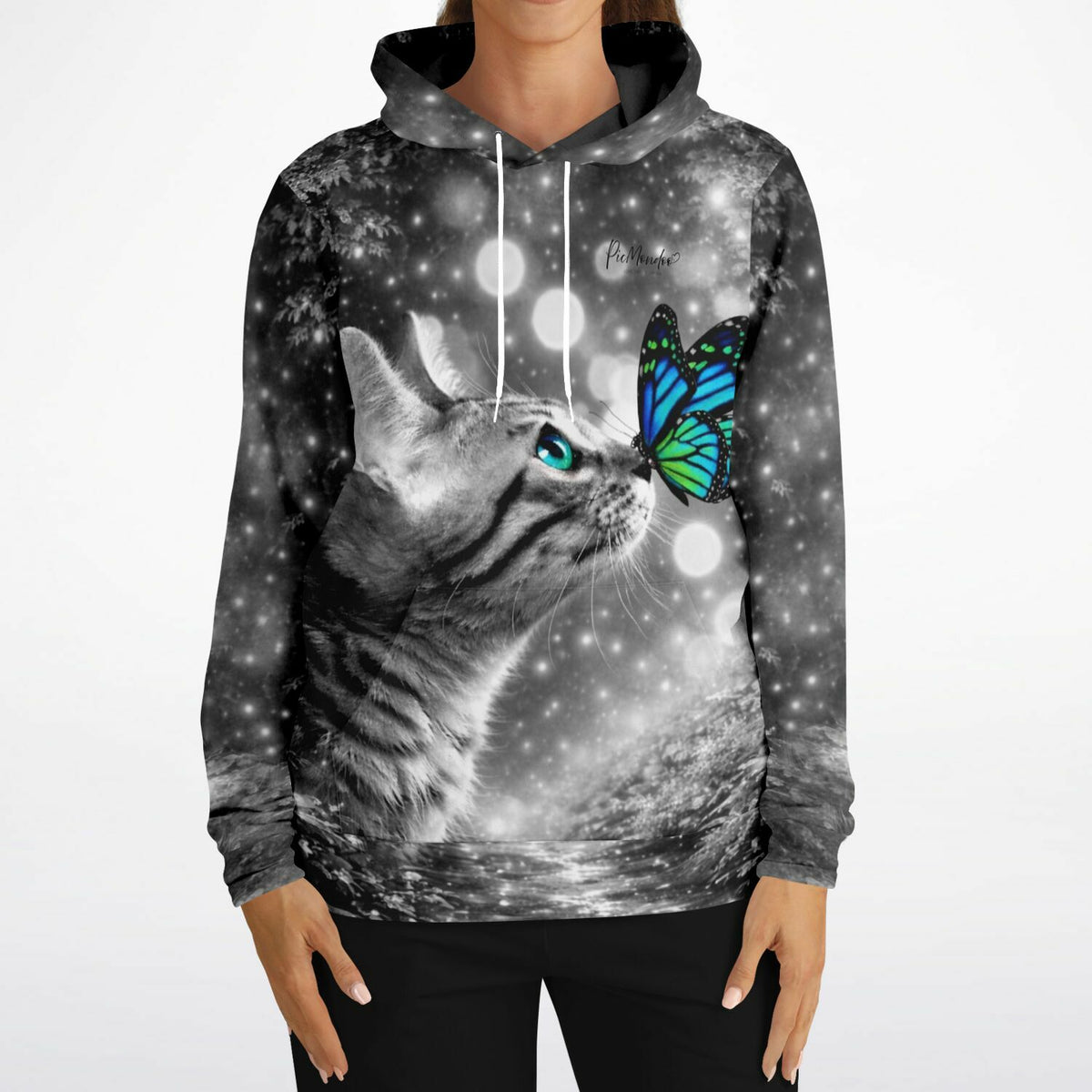 Dreamer Hoodie mit Lovely Cat Motiv, das an Diamond Painting und Malen nach Zahlen Kunstwerke erinnert.