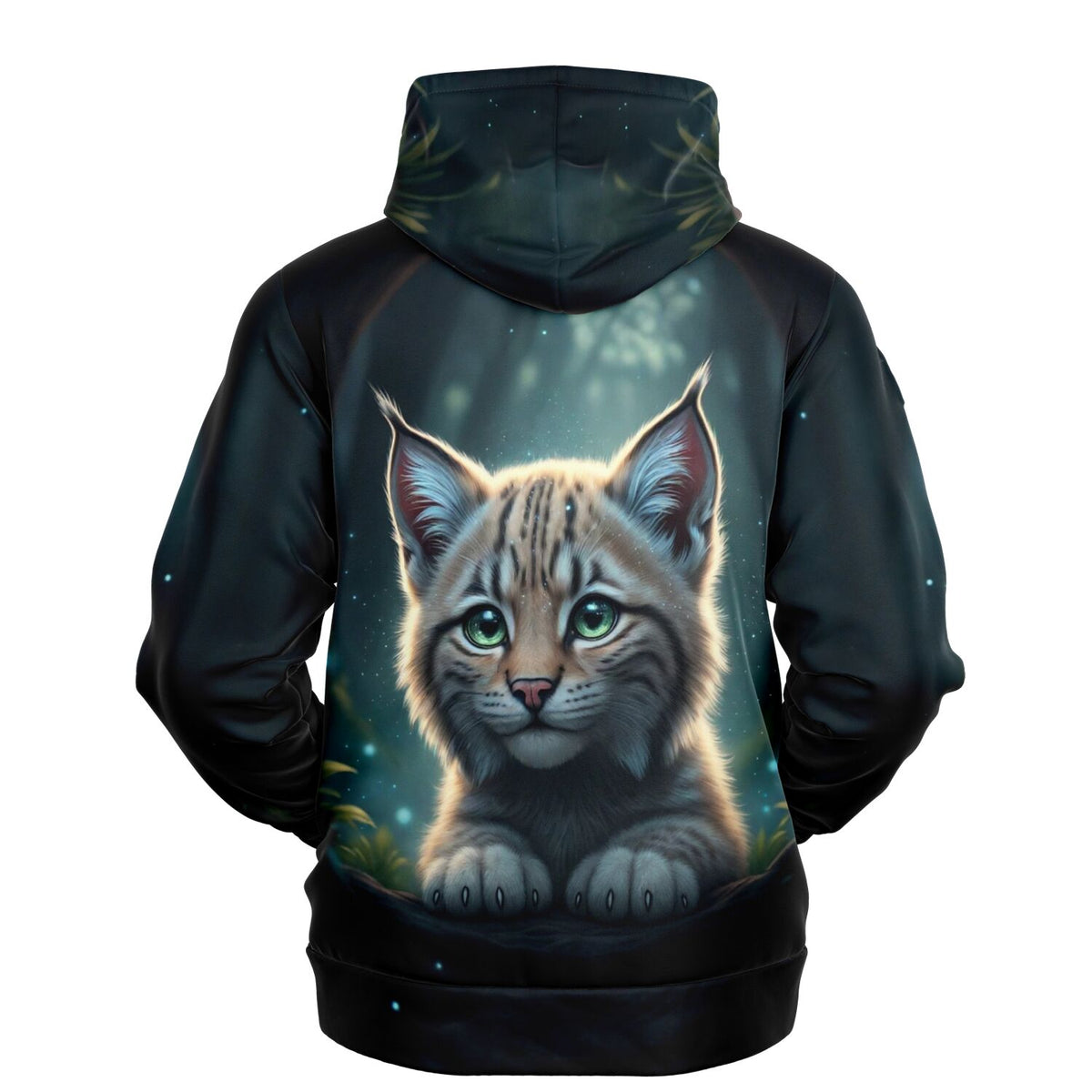 Schwarzer Hoodie mit Waldkatze Motiv im mystischen Stil für Fans von Diamond Painting und Malen nach Zahlen