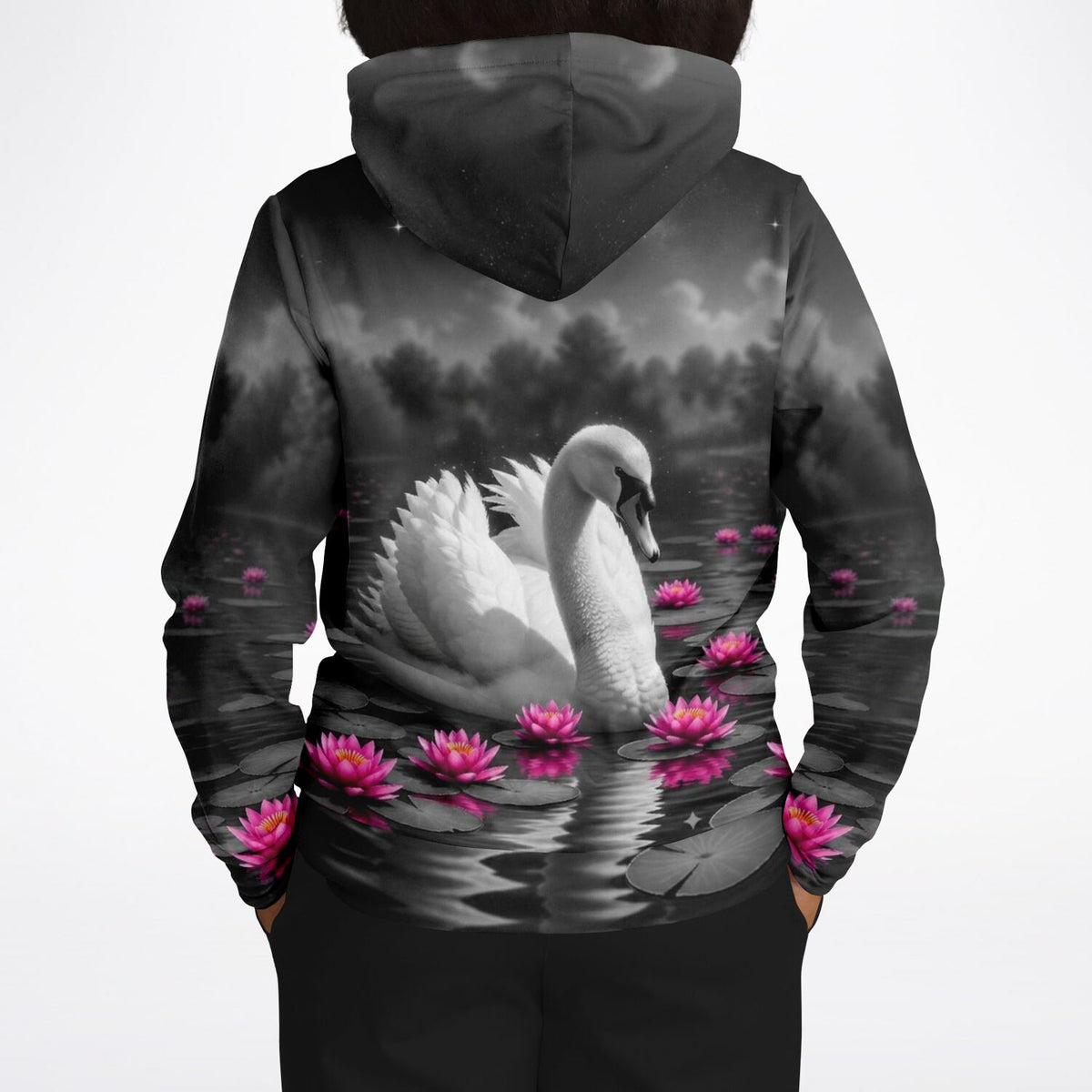 Hoodie mit Schwan im Seerosensee Motiv, ästhetisch ähnlich einem Malen nach Zahlen für Erwachsene Kunstwerk