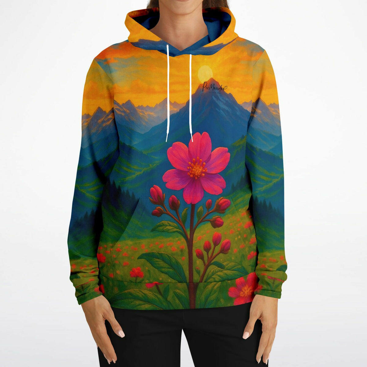 Dreamer Hoodie Gebirgsblume mit artistic Berglandschaft Motiv, passend zum Stil von Malen nach Zahlen und Diamond Painting